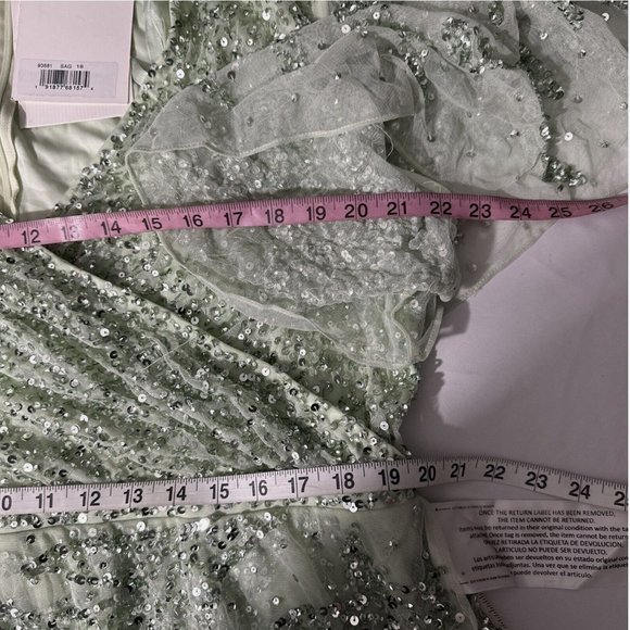 NWT $498 Mac Duggal [ 18 ] Sequined Butterfly Sleeve High‎ Low Gown Sage Greeen - Picture 12 of 14